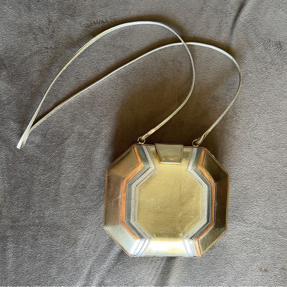 Vintage Studio R Italian Metallic Gold Octagon Crossbody Bag
